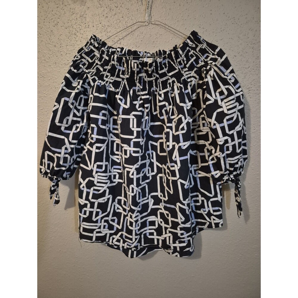 Tyler Boe M Off The Shoulder Geometric Equestrian Top Blouse Farm Girl Preppy